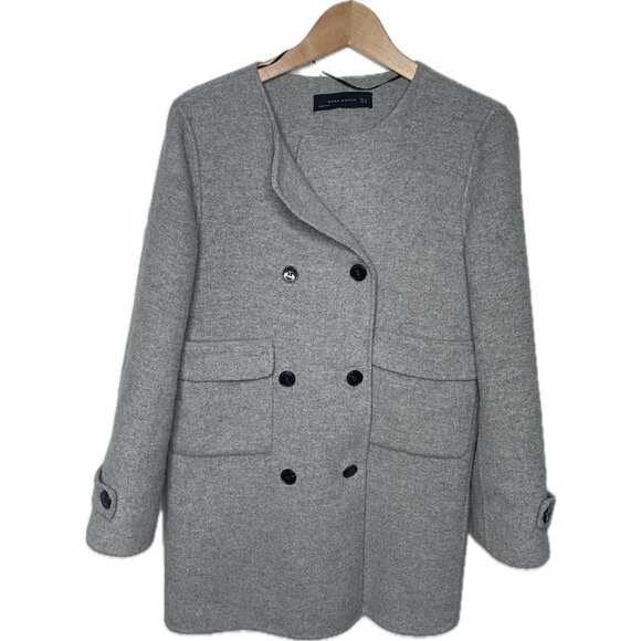 ZARA Double Breast Gray Hand Made Wool Blend Women Coat Size S - Picture 3 of 9